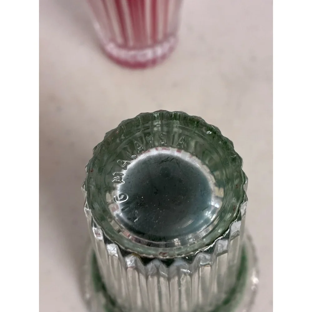 Set of 4 Vintage Style Fluted Glass Votive Candles Red Green Cream Scalloped Rim